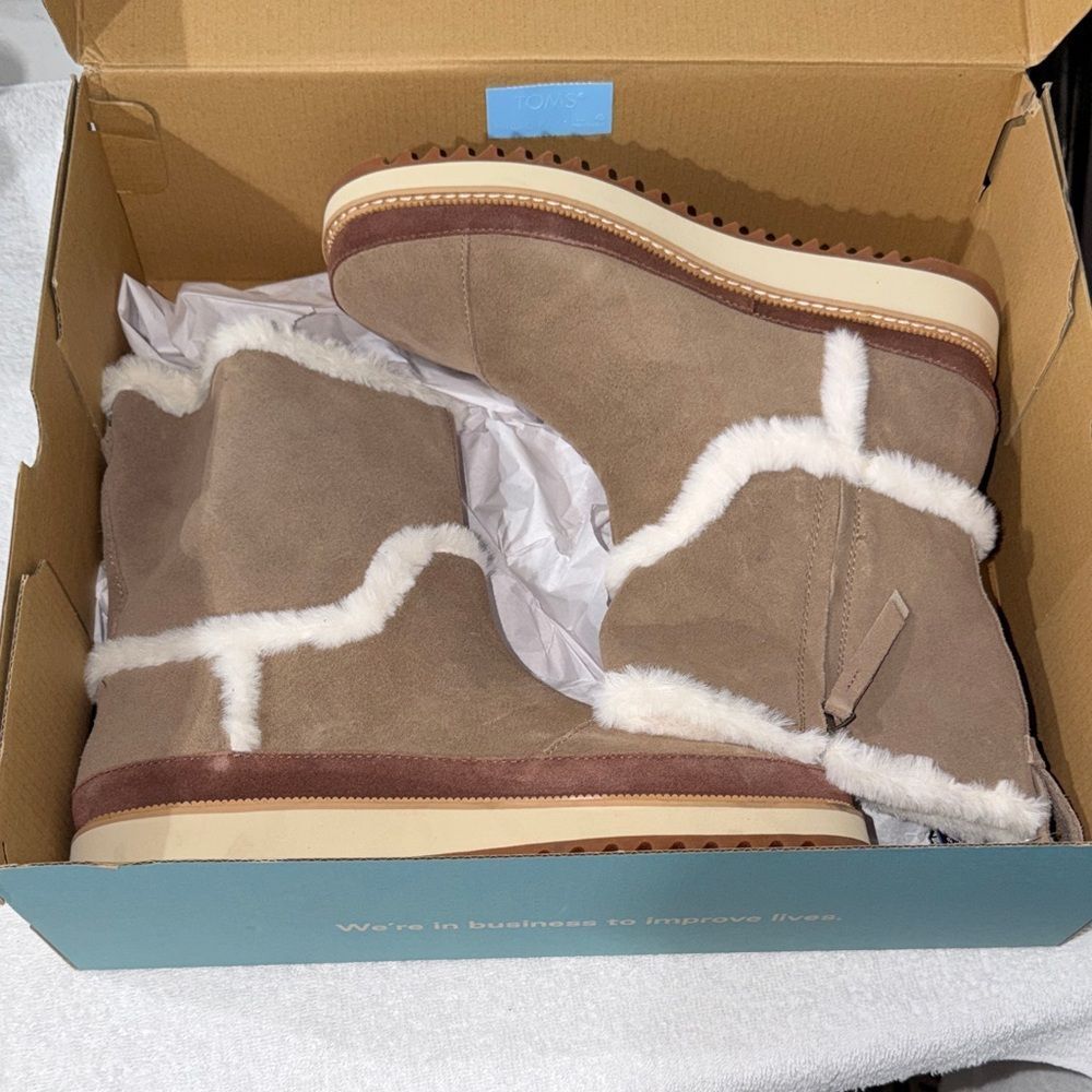 Toms Taupe Suede Shearling-Lined Ankle Boots